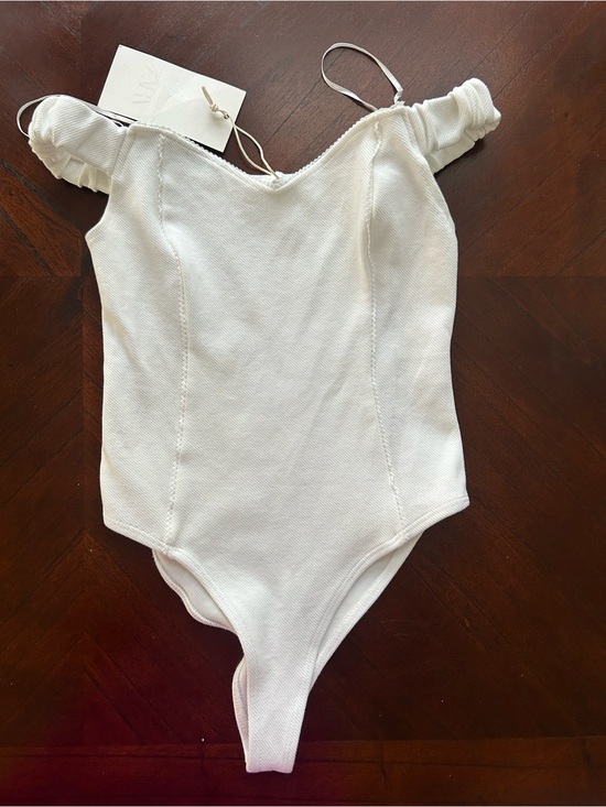 Zara Tops - New Zara White Off-Shoulder Ribbed Bodysuit size S